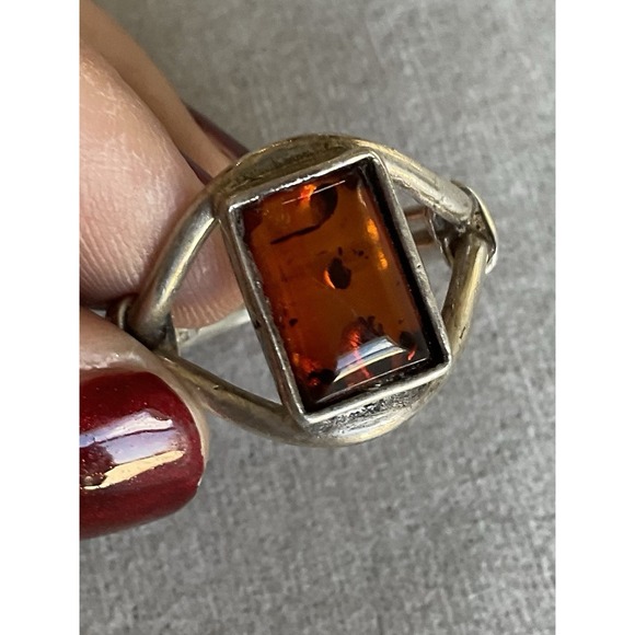 Vintage 925 Sterling Silver Amber Gemstone Ring Size 8 Estate Jewelry - Picture 5 of 8